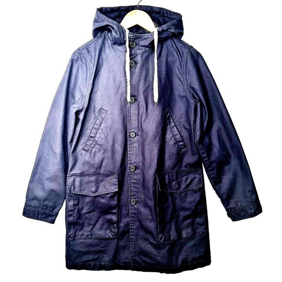 J Crew Womens Coat 09619 Hooded Canvas Basket Weave Royal Blue Small - Picture 1 of 13